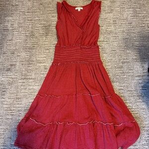 Max Studio Red Striped Midi Dress